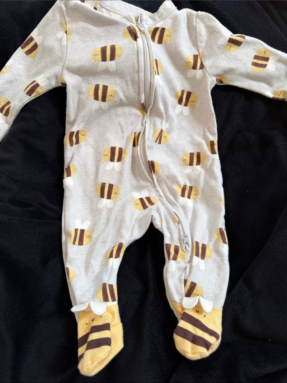 Old Navy Gray One-Piece Footed Pajamas with Yellow Bee Print